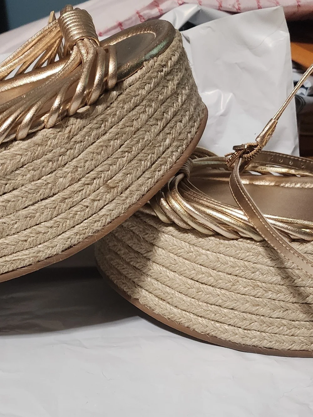 Schutz Gold Wedge Espadrille Sandals - Metallic Gold Sz 9.5 New